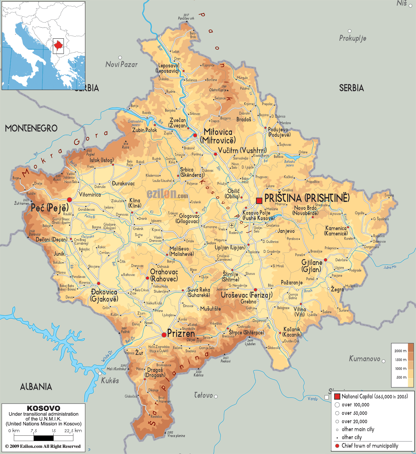 kosovo physical map
